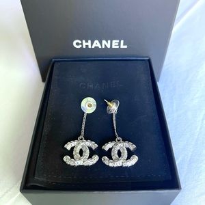 CHANEL Baguette Crystal CC Drop Earrings